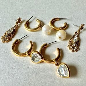 Heart, Crystal, Pearl Classic Earrings Set, 3 pairs